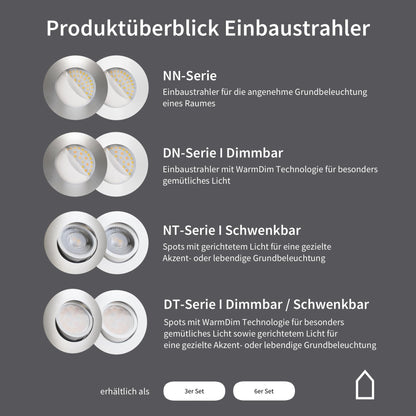 Scandinavian home 6er Set LED Einbaustrahler Warmweiss Weiss-Matt IP44