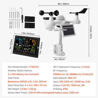 VEVOR Profi WLAN-Wetterstation 7-in-1 – Solarbetrieben, 7,5-Zoll-Display