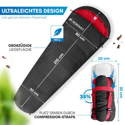 NORDMUT Mumienschlafsack für Erwachsene – ultraleicht, 900/1500 g
