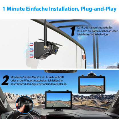 ZEROXCLUB Rückfahrkamera kabellos Solar mit 7 Zoll 1080P Monitor