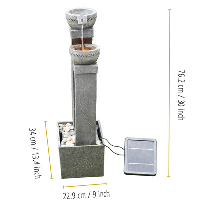 Teamson Home Solarbrunnen mit LED und Wasserfall, schiefergrau