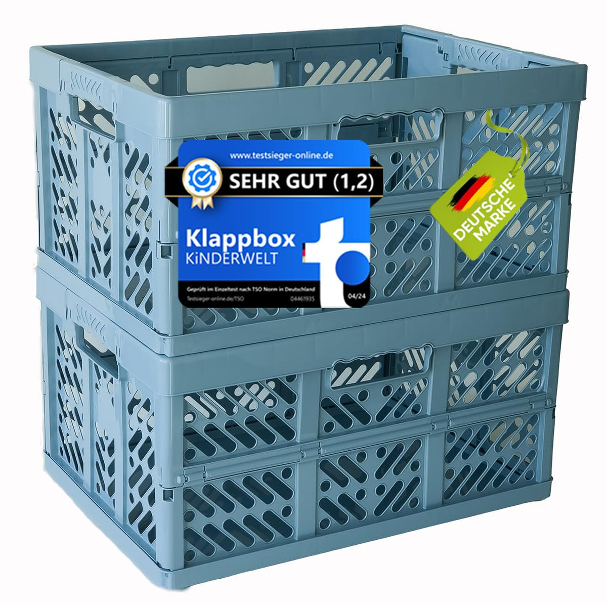 KiNDERWELT Profi-Klappbox 45 L, 2er-Set, belastbar bis 50 kg, blau – faltbare Box aus Kunststoff