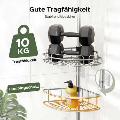 HAMITOR Teleskop-Duschablage ohne Bohren, 4-stufig, Eckregal Metall