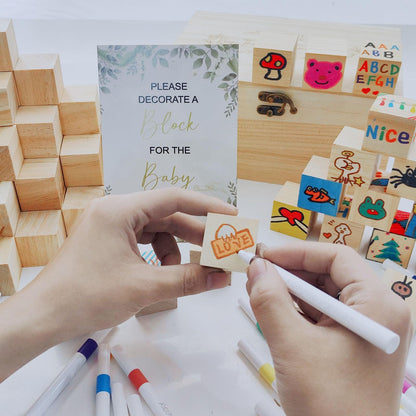 EIGTWEN Babyparty-Spiele-Set 78-teilig mit Holzblöcken und Stiften
