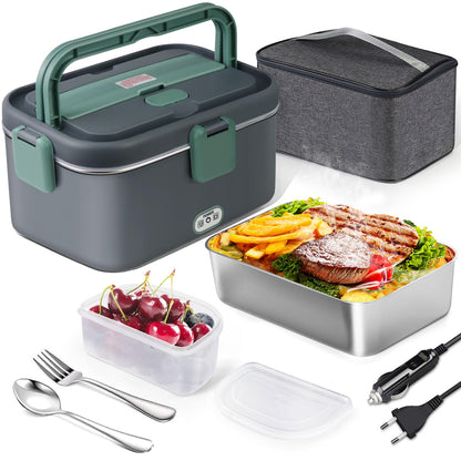 AUTOPkio Elektrische Lunchbox 1,8 L 12V/24V/220V Speisenwärmer mit Edelstahlbehälter und Isoliertasche