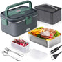 AUTOPkio Elektrische Lunchbox 1,8 L 12V/24V/220V Speisenwärmer mit Edelstahlbehälter und Isoliertasche