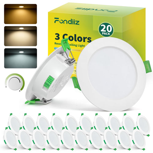 Fondiiz 20er Set LED Spots dimmbar CCT weiss IP44. Runde, weisse Einbauspots für dimmbares CCT-Licht in Feuchträumen (IP44).