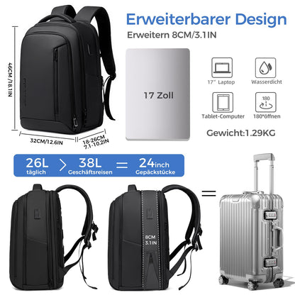 Fenree.geer Business Rucksack 26-38 L erweiterbar, 17 Zoll Laptopfach
