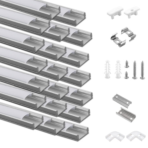 Efishine LED-Profil Aluminium U-Form 20 x 1 m, milchige Abdeckung, 20er-Set mit Endkappen und Montageclips