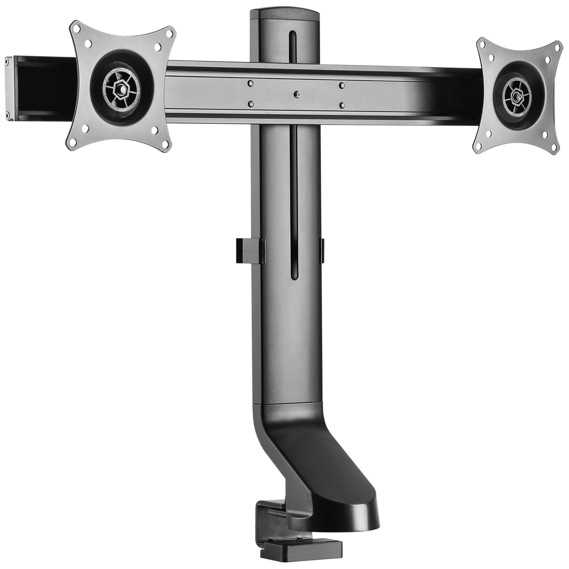 RICOO TS3811 Dual Monitor Halterung – Tischmontage 13-27 Zoll: Schwarze Halterung mit zwei Gelenkarmen zur Befestigung von zwei 13-27 Zoll Monitoren am Schreibtisch.