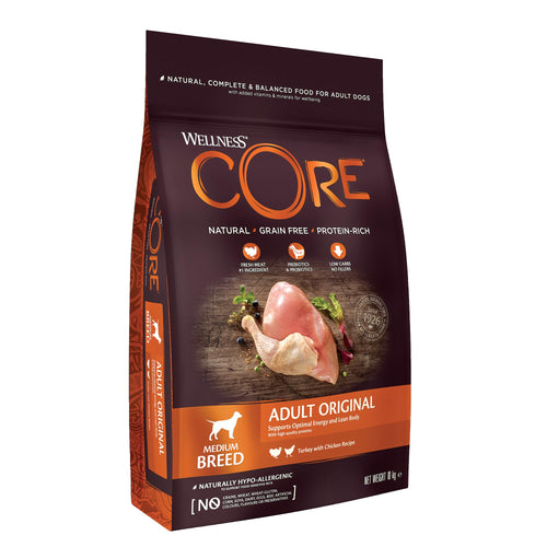 Wellness CORE Original Getreidefrei Trockenfutter Adult Pute & Huhn 10 kg: Kroketten. Getreidefreies Alleinfuttermittel für Adult-Hunde.