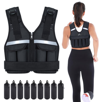 Sportneer Gewichtsweste verstellbar 0,9-8 kg für Krafttraining, Reissverschluss und Reflektorstreifen