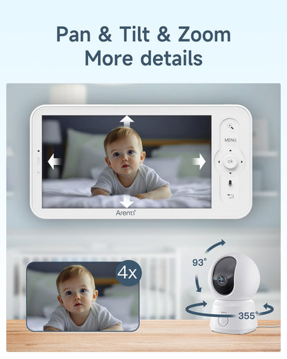 ARENTI Video-Babyphone mit 2 Kameras, 5" Display und App