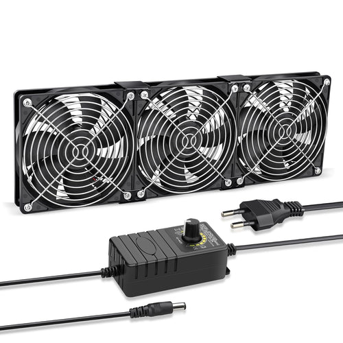 GDSTIME 3x 120mm Gehäuselüfter Set 230V - Einstellbare Geschwindigkeit. Schwarze Lüfter mit quadratischem Rahmen kühlen Gehäuse, Geschwindigkeit regulierbar.