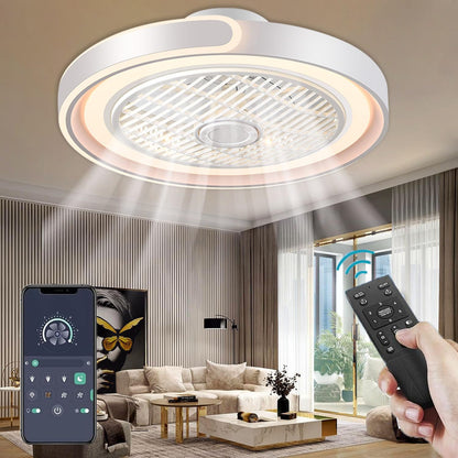 ACJK Deckenventilator mit LED Beleuchtung - Dimmbar, Fernbedienung. Runder Ventilator für Luftzirkulation & Licht.