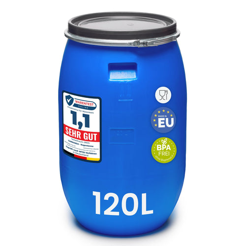 Garronda Weithalsfass 120 Liter HDPE Deckelfass blau GD-0078 mit Deckel und weitem Hals