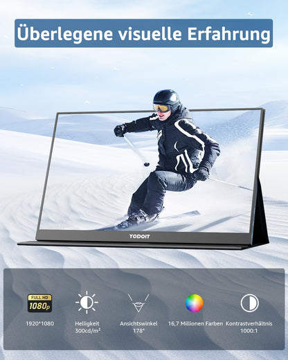 Yodoit Tragbarer Monitor – 15.6 Zoll FHD IPS USB-C HDMI