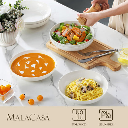 MALACASA Regular Suppenteller 6-teilig Porzellan Cremeweiss 1250 ml