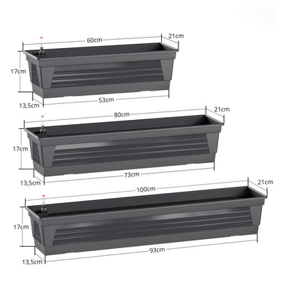 Plastard Milano Blumenkasten 3er Set, 100 cm, Anthrazit