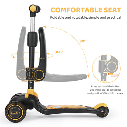 BremToy Kinderroller mit Sitz, höhenverstellbar und faltbar, Gelb