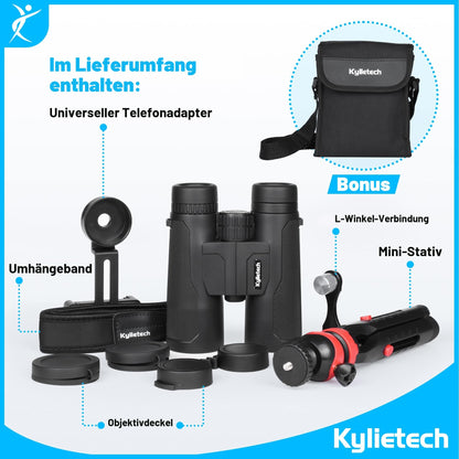 Kylietech 12x42 Fernglas mit Stativ und Smartphone-Adapter