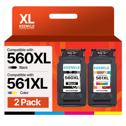 KEENKLE PG-560XL CL-561XL Druckerpatronen Multipack für Canon Pixma, 2er-Pack mit Schwarz- und Farbpatrone