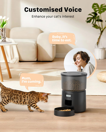 BEMOONY Futterautomat Katze 5L mit Timer und Aufnahmefunktion, schwarz