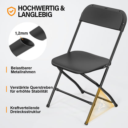 Bonnlo Klappstuhl 6er Set, Gartenstuhl Metall & Kunststoff, schwarz