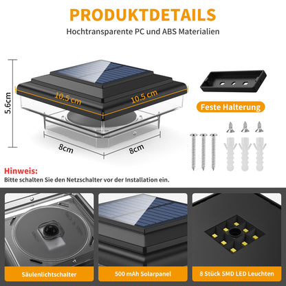 kefflum Solar Pfostenkappen Licht 4er Set LED Zaunpfosten IP65