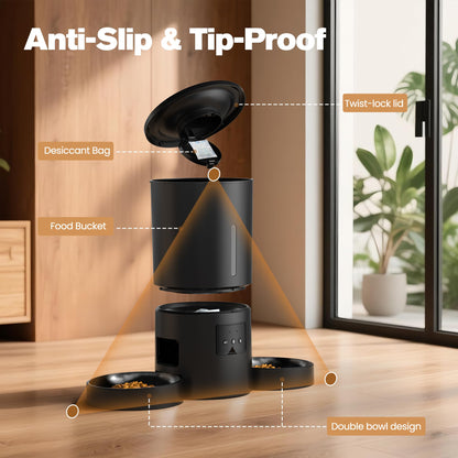 AONBOY Futterautomat Doppelnapf Katze WiFi - 5L Schwarz