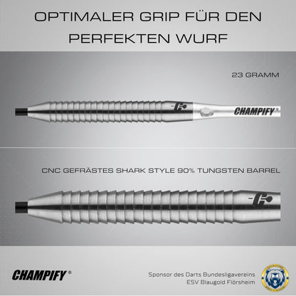 Champify Blizzard Steeldarts Set 23g 90% Tungsten mit Darttasche