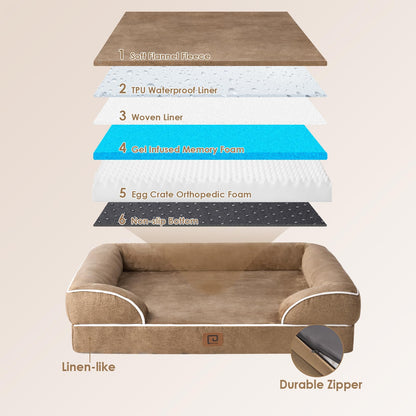 EHEYCIGA orthopädisches Hundebett grosse Hunde Memory Foam - Kamel