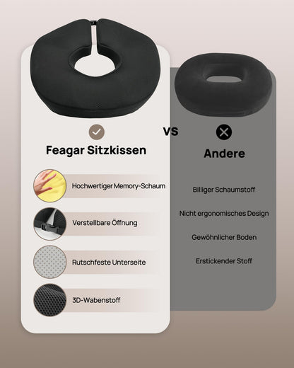Feagar Sitzkissen – orthopädischer Sitzring mit Memory-Schaum
