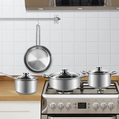 Wodillo Edelstahl Kochtopfset 7-teilig mit Glasdeckeln - Silber