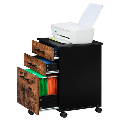 HOOBRO Rollcontainer Aktenschrank - 3 Schubladen Dunkelbraun/Schwarz