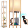 OUTON Stehlampe Regal LED – Dimmbar, USB, Holz, Fernbedienung. Hohes Holzregal mit Licht f. Raum u. Ablage.