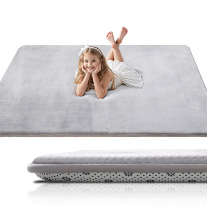 Favodormir Krabbelmatte Baby 120x120 cm, Spielmatte rutschfest, grau, weicher Kurzflor aus Flanell
