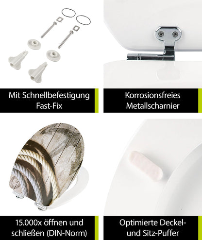 aquaSu WC-Sitz mit Absenkautomatik, Seemannstau Motiv, Holzkern