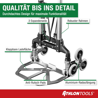 ATHLON TOOLS Treppen-Sackkarre, klappbar, Aluminium, 70 kg Tragkraft