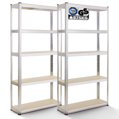 Arebos Schwerlastregal 2er Set, 180 x 90 x 40 cm, 875 kg, verzinkt, mit 5 MDF-Böden, als Werkbank nutzbar