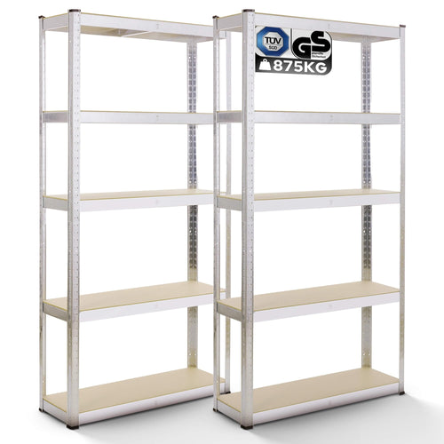 Arebos Schwerlastregal 2er Set, 180 x 90 x 40 cm, 875 kg, verzinkt, mit 5 MDF-Böden, als Werkbank nutzbar