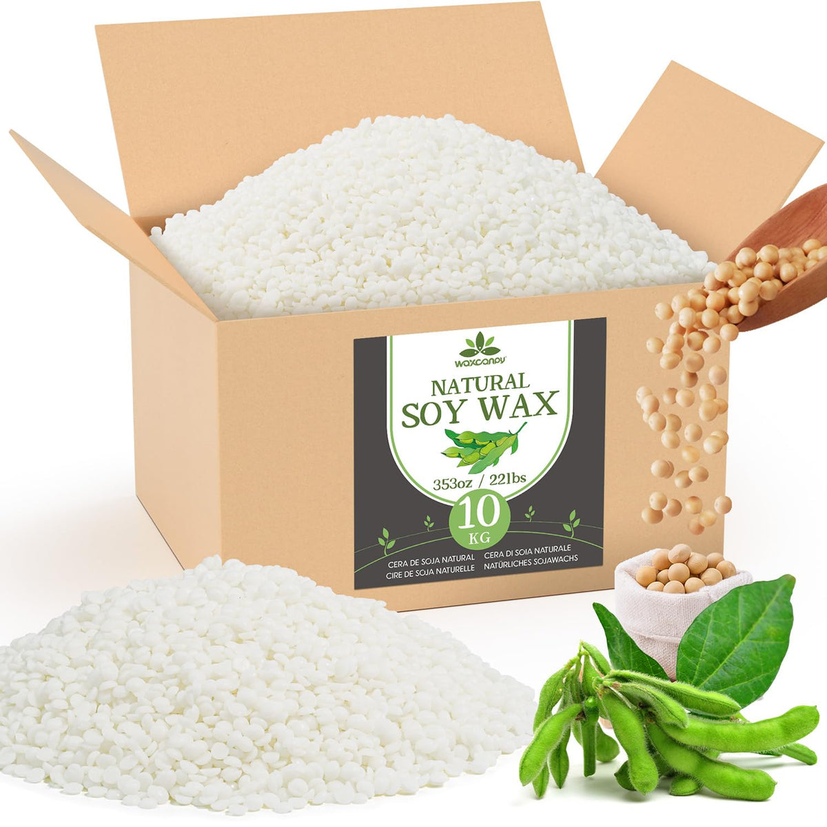 Waxcanpy Sojawachs für Kerzen 10 kg – natürliches Kerzenwachs-Granulat zum Kerzengiessen