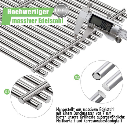 GFTIME Edelstahl Grillrost 41,5 x 70,5 cm, 3-teilig für Gasgrills