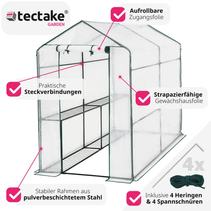 tectake Foliengewächshaus mit 4 Ablagen – 186x120x190 cm