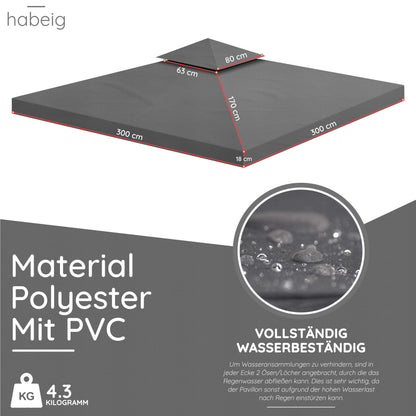 habeig Ersatzdach für Pavillon 3x3 m, PVC-beschichtet, anthrazit