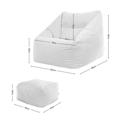 Icon Natalia Sitzsack mit Hocker – Dunkelgrau Cordstoff