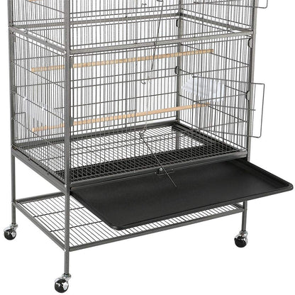 Yaheetech Vogelvoliere mit Rollen & Schmutzwanne - 52x79x132 cm