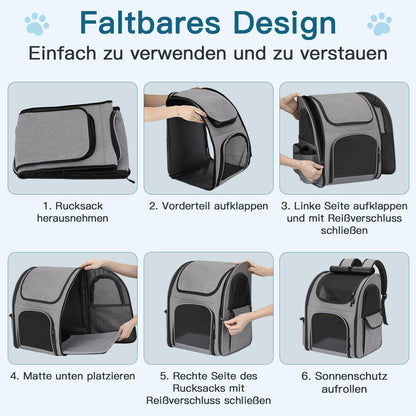 Quirlig Hunderucksack und Katzenrucksack bis 10 kg, faltbar, Grau