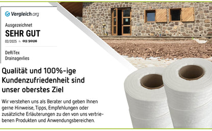 DeRiTex Drainagevlies Filtervlies 200 g/m² GRK2, 1 m x 25 m, 25 m²