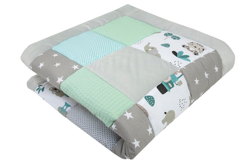 Medi Partners Baby Krabbeldecke Spielmatte - 120x120cm Mint Zoo. Gepolsterte Unterlage für Babys zum Krabbeln & Spielen.